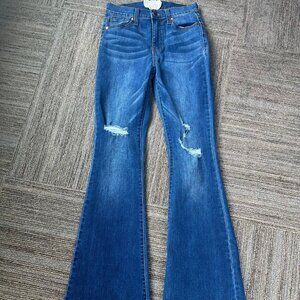 Altar'd State 25/1 Flared Wide Leg Blue Jeans, Never Worn, Distressed